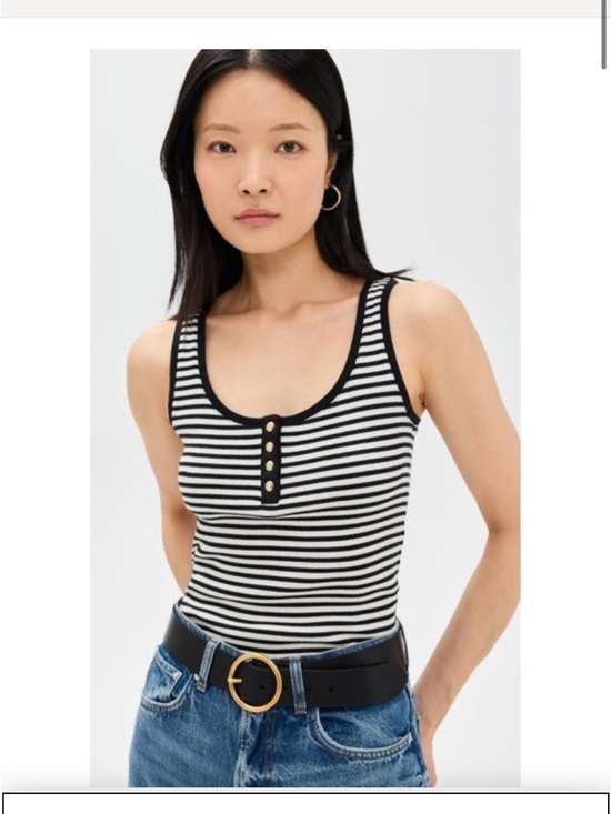 Anine Bing Tops - Anine Bing Black & White Striped Henley Tank: elevated casual